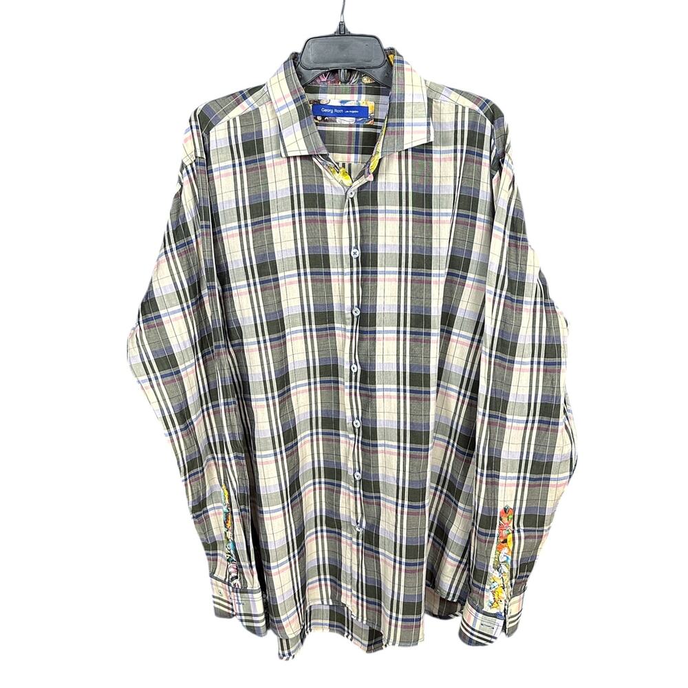 Georg Roth Plaid Contrast Watercolor Print Button Up Shirt - XXL